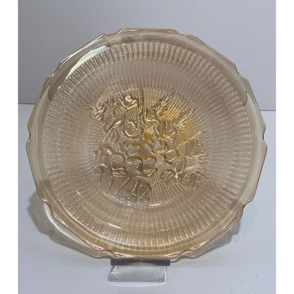 Vintage Jeannette Peachy Iridescent Glass Serving Platter Iris And Herringbone - Picture 2 of 7